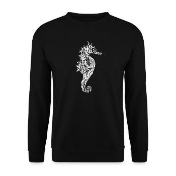 Ornament-Seepferdchen – detailreiches Line Art - Unisex Pullover - Schwarz - Vorne - Alina (178cm) & Michal (187cm)
