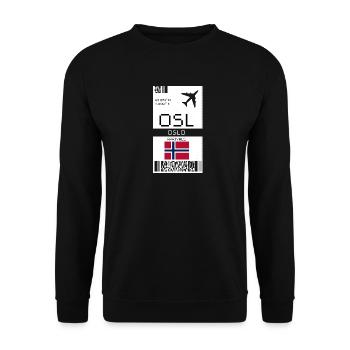 Oslo, Norvège Carte d’embarquement - Billet d’aéroport OSL - Sweat-shirt Unisexe - noir - Devant - Alina (178cm) & Michal (187cm)