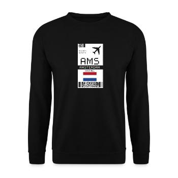 Carte d’embarquement pour Amsterdam, Pays-Bas - Billet AMS - Sweat-shirt Unisexe - noir - Devant - Alina (178cm) & Michal (187cm)