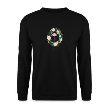 Flamingo - Aloha - Blumenkranz - Unisex Pullover - Schwarz - Vorne - Alina (178cm) & Michal (187cm)