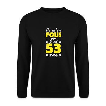 j ai 53 ans / humour anniversaire 53 ans - Sweat-shirt Unisexe - noir - Devant - Alina (178cm) & Michal (187cm)