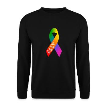 Queer Regenbogen Schleife Friedenszeichen - Unisex Pullover - Schwarz - Vorne - Alina (178cm) & Michal (187cm)