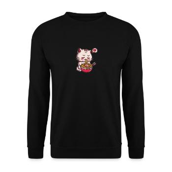 Kawaii Ramen Sad Cat - Unisex Sweatshirt - black - Front - Alina (178cm) & Michal (187cm)