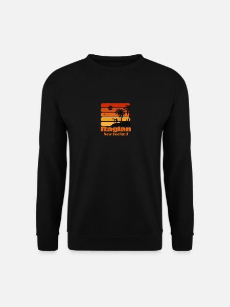 Surfing Vintage Raglan Beach New Zealand Retro - Unisex Pullover - Schwarz