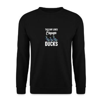 Cayuga Duck Enclos de nourriture pour animaux en peluche Cayuga - Sweat-shirt Unisexe - noir - Devant - Alina (178cm) & Michal (187cm)