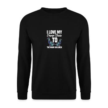 Cayuga Duck Lover Enclos Alimentaire Animal En Peluche - Sweat-shirt Unisexe - noir - Devant - Alina (178cm) & Michal (187cm)