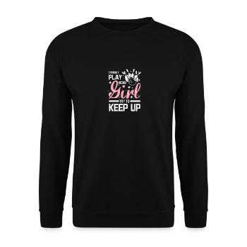 I play bowling like a girl try to keep up - Unisex Pullover - Schwarz - Vorne - Alina (178cm) & Michal (187cm)