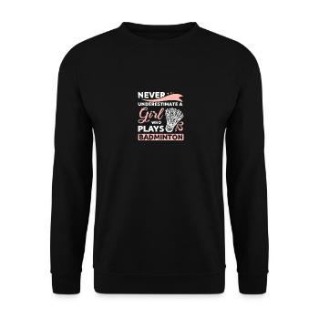 Ne sous-estimez jamais une fille qui joue au badminton - Sweat-shirt Unisexe - noir - Devant - Alina (178cm) & Michal (187cm)