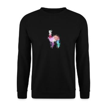 Colorful Splash Art Farm animals alpaca Llama - Unisex Pullover - Schwarz - Vorne - Alina (178cm) & Michal (187cm)