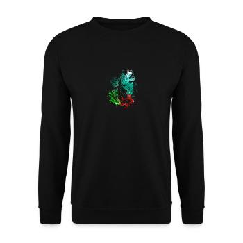 Splash Art Heulender Wolf - Unisex Pullover - Schwarz - Vorne - Alina (178cm) & Michal (187cm)