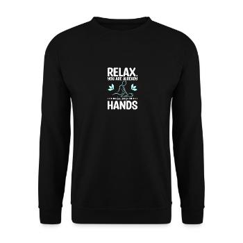 Relax you're already in my hands Massage therapist - Unisex Pullover - Schwarz - Vorne - Alina (178cm) & Michal (187cm)