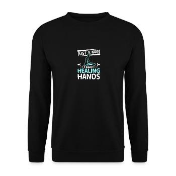 Just a man with healing hands Massage therapist - Unisex Pullover - Schwarz - Vorne - Alina (178cm) & Michal (187cm)