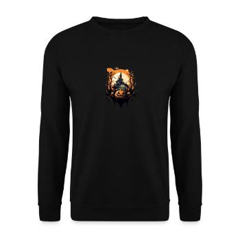 Halloween-Szene - Unisex Pullover - Schwarz - Vorne - Alina (178cm) & Michal (187cm)