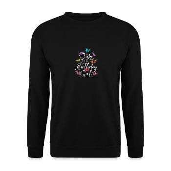 Butterfly Family Sister Of The Birthday Girl - Unisex Pullover - Schwarz - Vorne - Alina (178cm) & Michal (187cm)