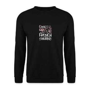Cool girls play french horn - Unisex Pullover - Schwarz - Vorne - Alina (178cm) & Michal (187cm)