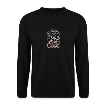 Ne sous-estimez jamais une fille avec un hautbois - Sweat-shirt Unisexe - noir - Devant - Alina (178cm) & Michal (187cm)