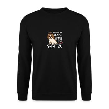 Plus je rencontre de gens, plus j’aime mon Shih tzu - Sweat-shirt Unisexe - noir - Devant - Alina (178cm) & Michal (187cm)