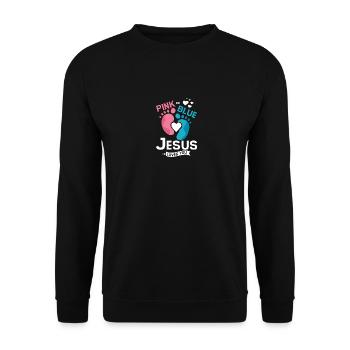 Pink or blue jesus loves you Gender Reveal - Unisex Pullover - Schwarz - Vorne - Alina (178cm) & Michal (187cm)