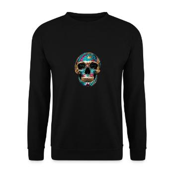 Totenkopf,metallisch,pailletten,nieten,gold,silber - Unisex Pullover - Schwarz - Vorne - Alina (178cm) & Michal (187cm)