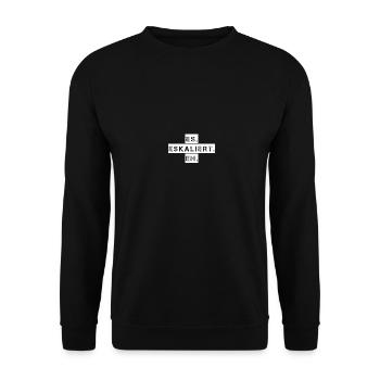 Es eskaliert eh witziger Spruch Geschenkidee - Unisex Pullover - Schwarz - Vorne - Alina (178cm) & Michal (187cm)