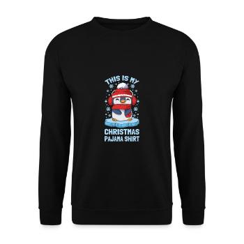 This Is My Christmas Pajama Shirt Süßer Pinguin - Unisex Pullover - Schwarz - Vorne - Alina (178cm) & Michal (187cm)