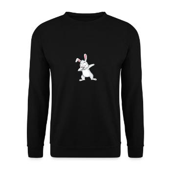 Happy Bunny Dabbing Fun Animation - Unisex Pullover - Schwarz - Vorne - Alina (178cm) & Michal (187cm)