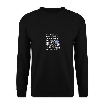 Eat Sleep Clinicals Panic Funny Nurse Medical - Unisex Sweatshirt - black - Front - Alina (178cm) & Michal (187cm)