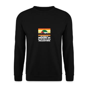 J’en ai marre de me réveiller et de ne pas être en Palestine - Sweat-shirt Unisexe - noir - Devant - Alina (178cm) & Michal (187cm)
