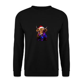Schottische Highland-Kuh mit Weihnachtsbeleuchtung Weihnachten - Unisex Pullover - Schwarz - Vorne - Alina (178cm) & Michal (187cm)