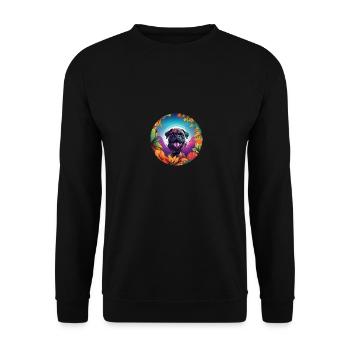 Mops in verschiedenen Farben - Unisex Pullover - Schwarz - Vorne - Alina (178cm) & Michal (187cm)
