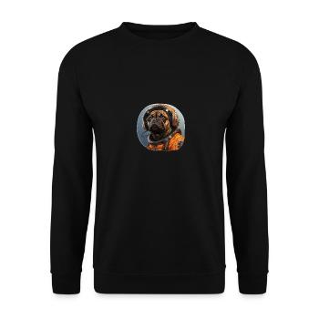Mops Austronaut - Unisex Pullover - Schwarz - Vorne - Alina (178cm) & Michal (187cm)