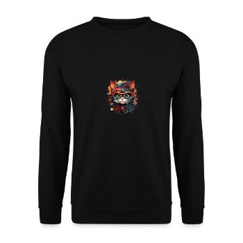 Katze Farbenfroh mit Brille - Unisex Pullover - Schwarz - Vorne - Alina (178cm) & Michal (187cm)