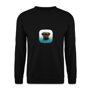 Niedlicher kleiner Mops Welpe - Unisex Pullover - Schwarz - Vorne - Alina (178cm) & Michal (187cm)