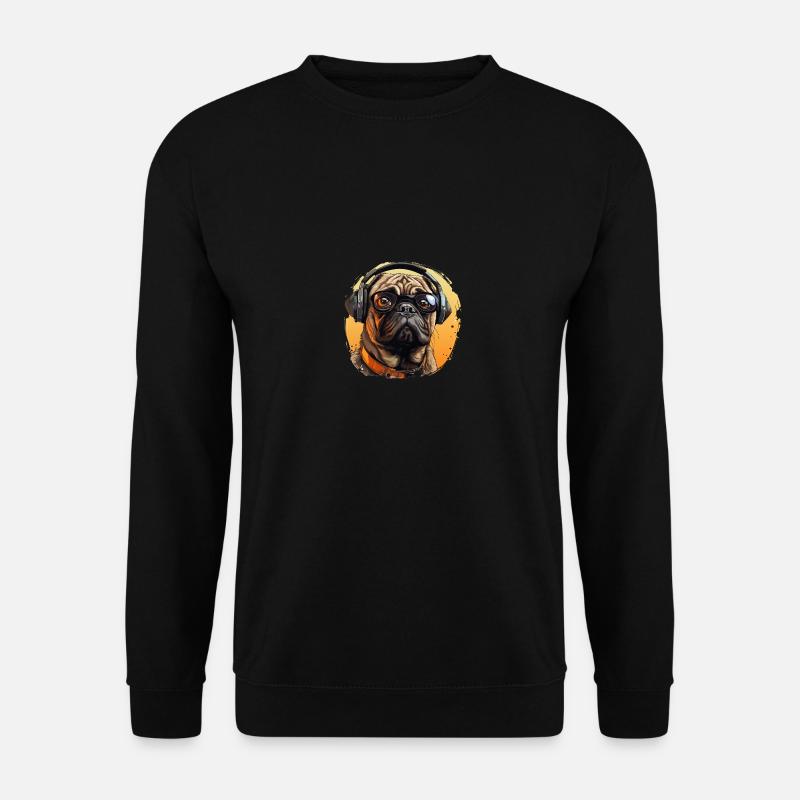 Mops mit Sonnenbrille und Kopfhörer - Unisex Pullover - Schwarz
