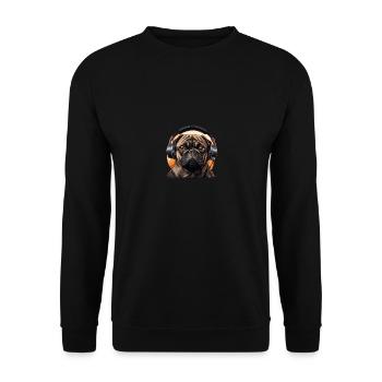 Pug with headphones - Unisex Sweatshirt - black - Front - Alina (178cm) & Michal (187cm)