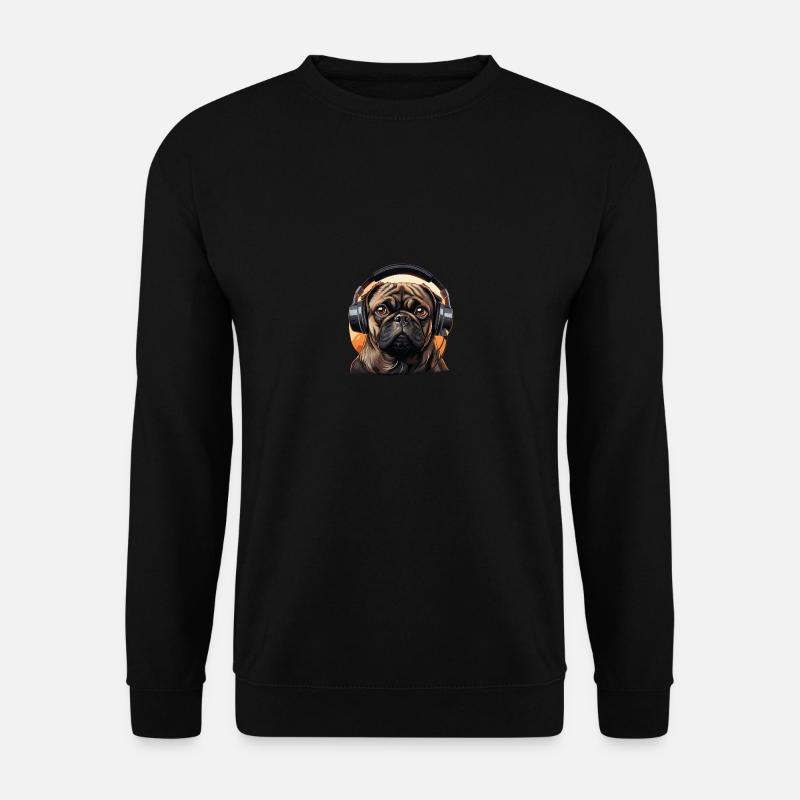 Mops mit Kopfhörer - Unisex Pullover - Schwarz