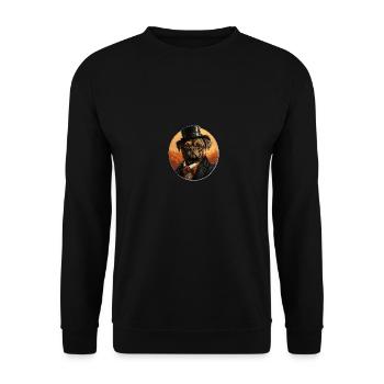 Mops mit Hut und Anzug Vintage - Unisex Pullover - Schwarz - Vorne - Alina (178cm) & Michal (187cm)