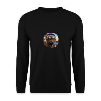 Mops Kopfhörer Sonnenbrille Vintage - Unisex Pullover - Schwarz - Vorne - Alina (178cm) & Michal (187cm)