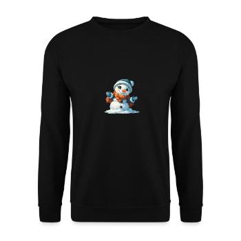 Schneemann für Kinder - Unisex Pullover - Schwarz - Vorne - Alina (178cm) & Michal (187cm)
