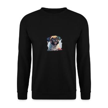 Niedlicher kleiner Mops - Unisex Pullover - Schwarz - Vorne - Alina (178cm) & Michal (187cm)
