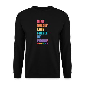 LGBTQ Pride Month - Mutig küssen, frei lieben - Unisex Pullover - Schwarz - Vorne - Alina (178cm) & Michal (187cm)
