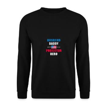 Proud Patriotic USA Flag Husband Daddy Protector - Unisex Pullover - Schwarz - Vorne - Alina (178cm) & Michal (187cm)