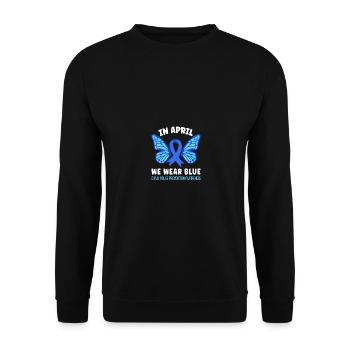 In April We Wear Blue Child Abuse Prevention - Unisex Pullover - Schwarz - Vorne - Alina (178cm) & Michal (187cm)