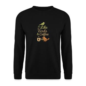 Ich mag Vögel und Kaffee und vielleicht 3 Menschen - Unisex Pullover - Schwarz - Vorne - Alina (178cm) & Michal (187cm)
