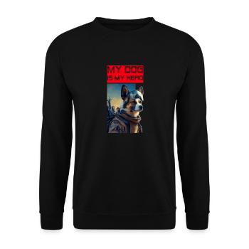 Mein Hund ist mein Held als Beschützer undFreund - Unisex Pullover - Schwarz - Vorne - Alina (178cm) & Michal (187cm)