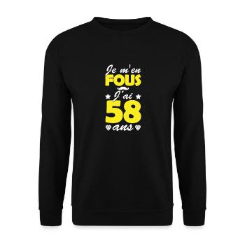 je m en fous j ai 58 ans / anniversaire 58 ans - Sweat-shirt Unisexe - noir - Devant - Alina (178cm) & Michal (187cm)