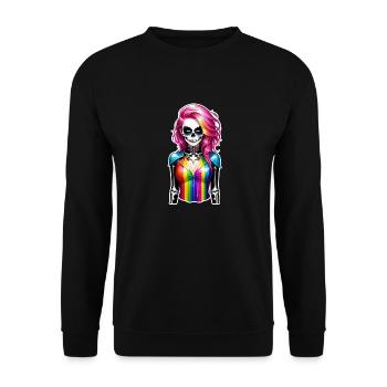 Halloween - Rock & Regenbogen - Unisex Pullover - Schwarz - Vorne - Alina (178cm) & Michal (187cm)