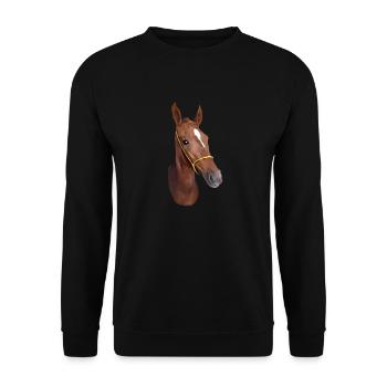 Stilisierter Pferdekopf - Unisex Pullover - Schwarz - Vorne - Alina (178cm) & Michal (187cm)