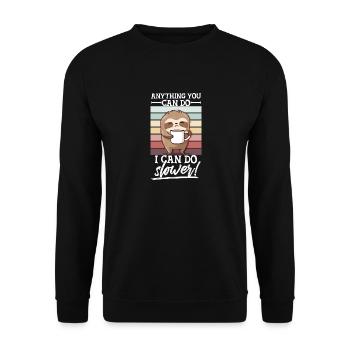 Spuch Faultier mit Tasse Müde Lustig Morgenmuffel - Unisex Pullover - Schwarz - Vorne - Alina (178cm) & Michal (187cm)