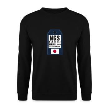 Nagasaki Bordkarte - Japan Flughafenticket NGS - Unisex Pullover - Schwarz - Vorne - Alina (178cm) & Michal (187cm)